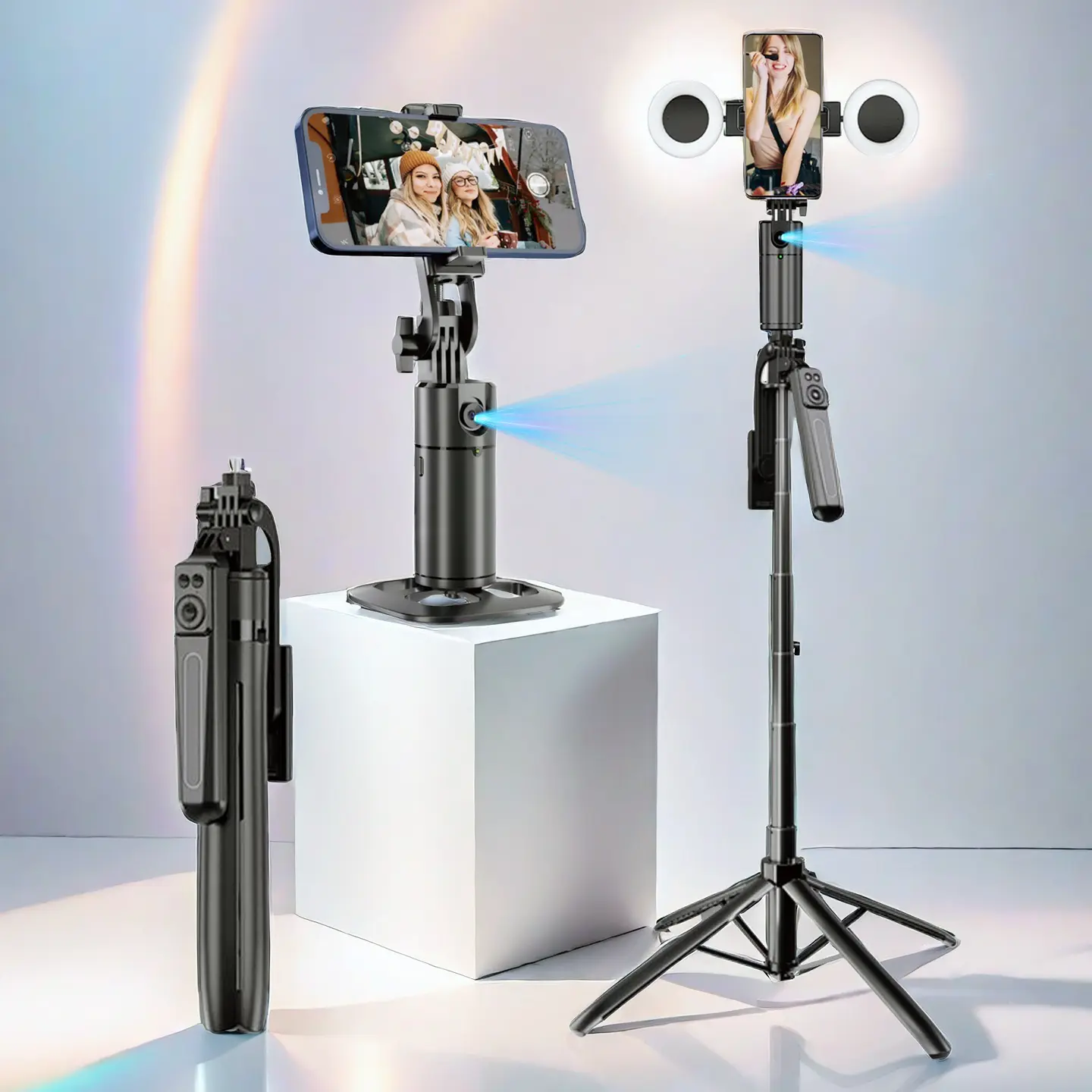 YYT1 5-In-1 Face Tracking Cloud Panoramic Camera, 70-Inch Tripod Selfie Stand, Wireless Remote Control, Light-Up Phone Holder, Portable Foldable Design