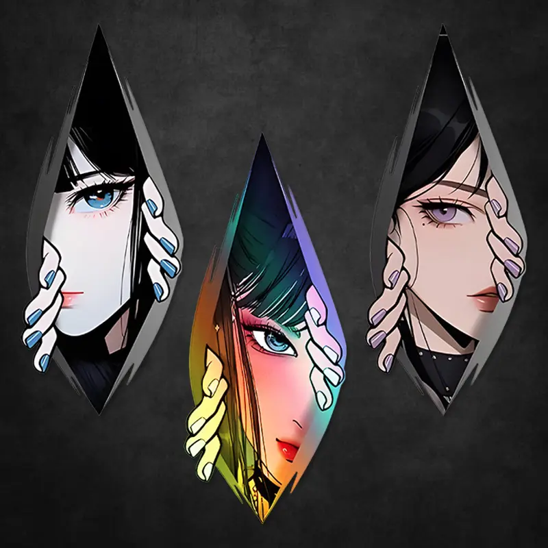 2PCS JDM Anime Girl Laser Eye Stickers, Automobile Decals, Waterproof 3D Design Suitable for Cars/electric Motorcycles - Unique Decorative Vinyl