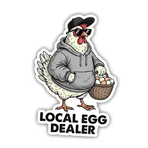 Local Egg Dealer Funny Chicken Sticker | Waterproof Hen Rooster Farm Decal for Bottles, Notebook, Window, Luggage 8R1