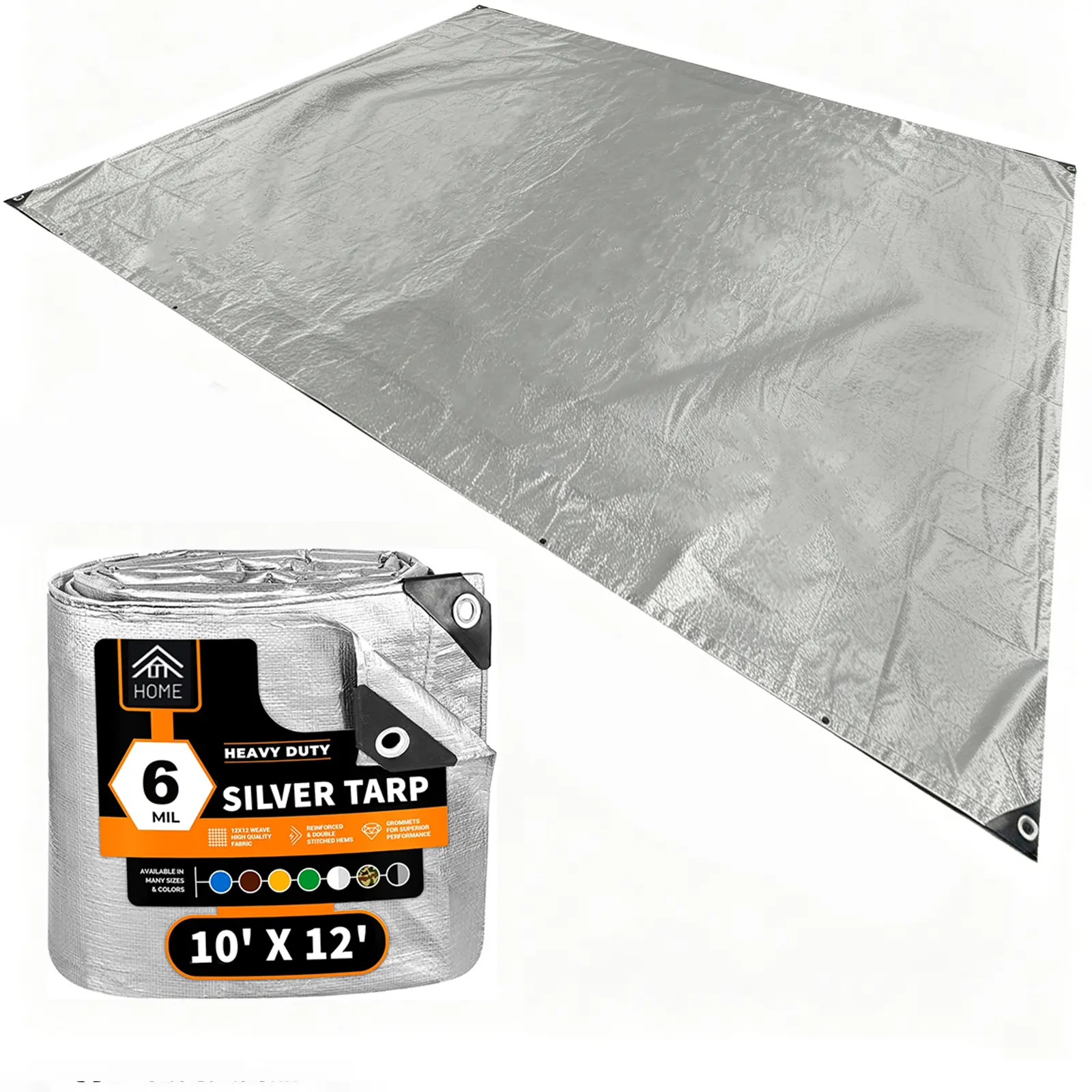 10' X 12'- Heavy Duty Waterproof Tarp -  Suitable for Outdoor Adventures/ Camping / Garden / Patio，6 Mil Thick Waterproof, UV Blocking Protective Cover  - Multipurpose Poly Tarps - Grommets