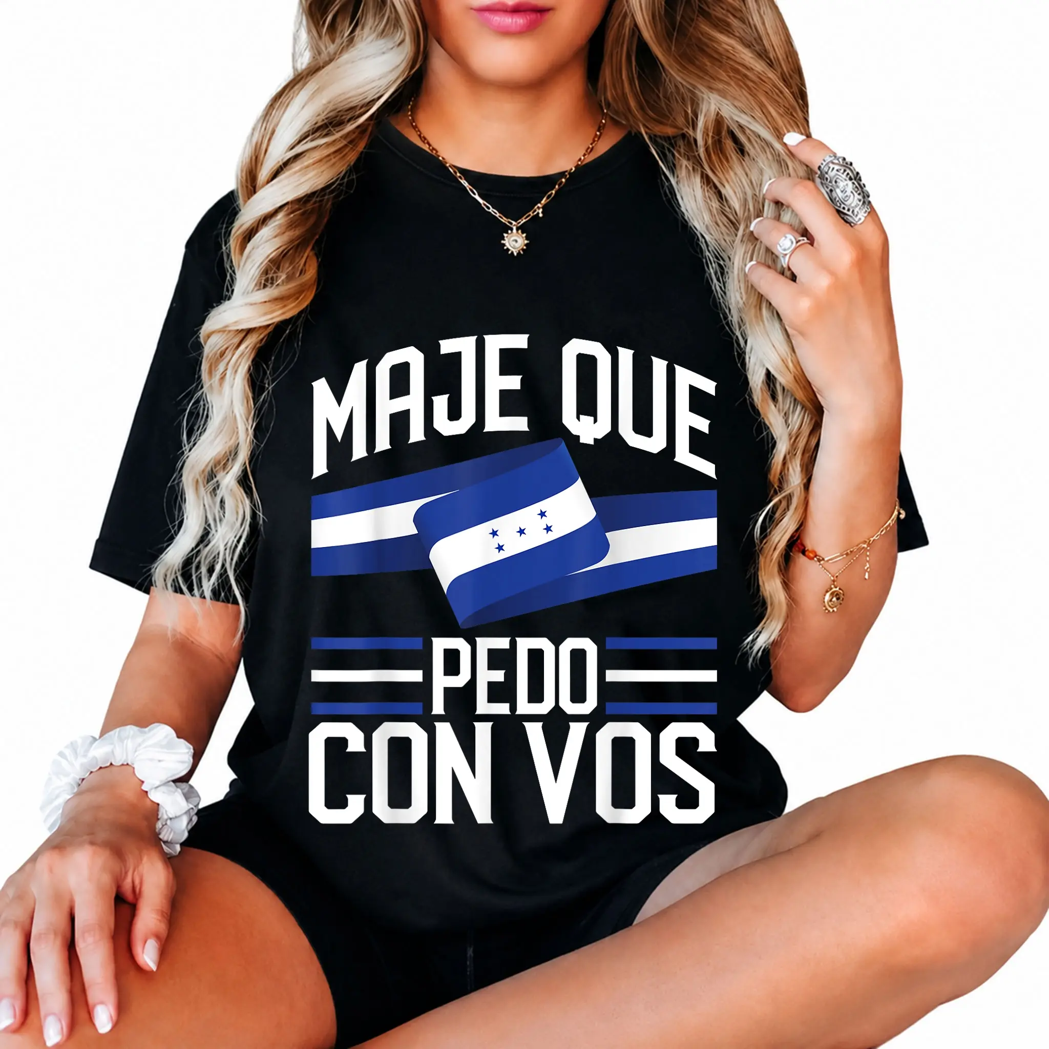 Honduras Flag TShirt with Round Neck and Short Sleeve Print, Catracho Pride, Maje Que Pedo Con Vos Cotton Menswear Graphic Crew Neck Top Womenswear Streetwear Crewneck Tshirt