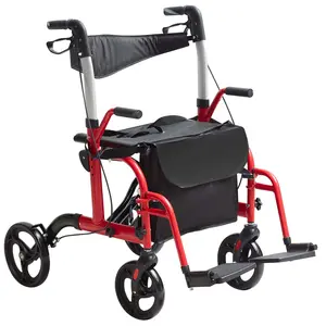 VEVOR 2 in 1 Rollator Walker & Transport Chair for Seniors, Folding Rolling Walker Wheelchair Combo & Footrests, Lightweight Aluminum Mobility Walker with Adjustable Handle, All Terrain Wheels, 300LB