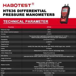 Ht636 Digital Pressure Gauge/differential Manometer, ±0.3% Full Scale Accuracy, High Precision Industrial Surface Differential Measurement Instrument