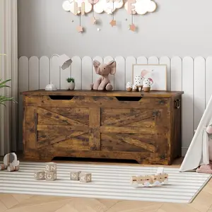 Wood Storage Chest with Soft‑Close Lid, Toy Box & Entryway Bench, Farmhouse Trunk Supports 350 lbs