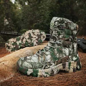 Men's Tactical Boots - Camouflage Lightweight Comfortable All-Weather Work Boots for Motorcycle Riding Combat Hiking Safe Outdoor Shoes with Anti-Slip Rubber Sole and Adjustable Lacing Height