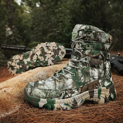 Men's Tactical Camouflage Cuban Boots - Lightweight Athletic, Comfortable All-Weather Work & Trekking Shoes with Anti-Slip Rubber Outsole Grips Mud, Adjustable Lacing Height, Fabric Upper for Rock Climbing Gear, Laces Outdoor Shoes