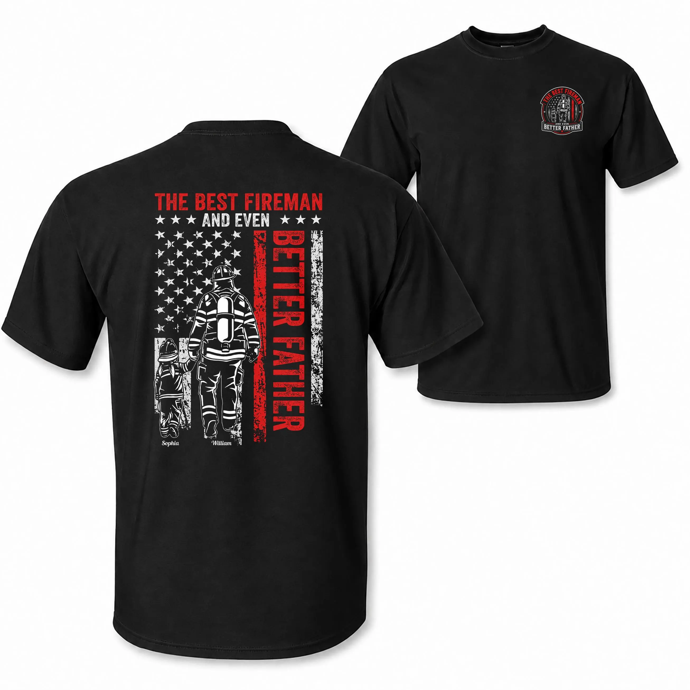 [MADE IN US] Personalized Firefighter Dad T Shirt, Best Fireman And Even Better Father Custom Names Graphic, Father’S Day Gift For Firefighter Dads And First Responder Families
