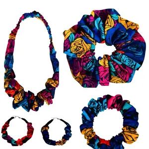 Handmade DeNob 4-in-1 Ankara Set | XXL Scrunchie, Ruffled Headband, Earrings & Mini Scrunchies color 3