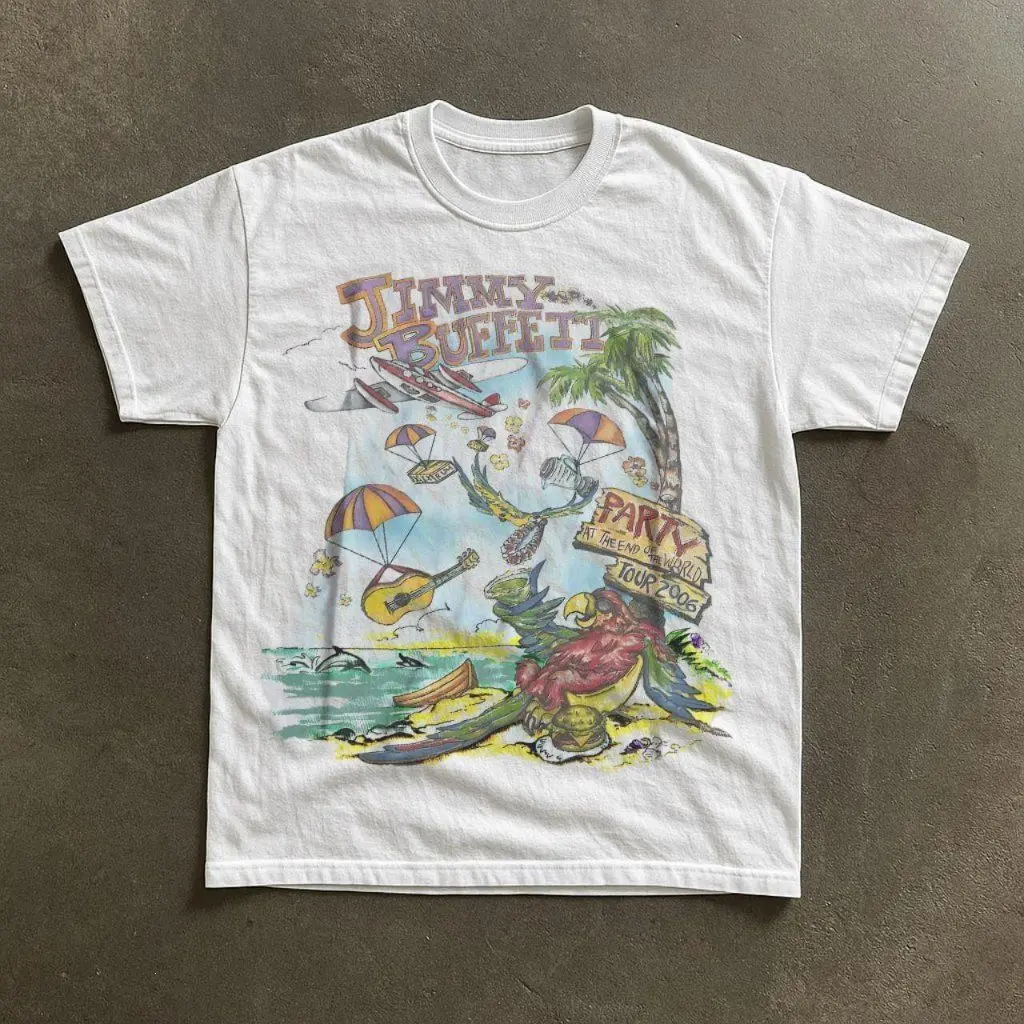 Youth and Adult Retro Tropical Parrot Beach Graphic Tee Viral Lifestyle New Gen Essential Summer Vacation Island Vibes Short Sleeve Coastal Aesthetic Top