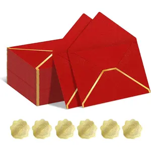 50 Pack A7 Envelopes for Invitations, 250g Shimmer Cardstock 5x7 Business  Envelopes with  Foil V Flap & Sealer,Weddings, Graduations, Greeting Cards,  Shower (Red)