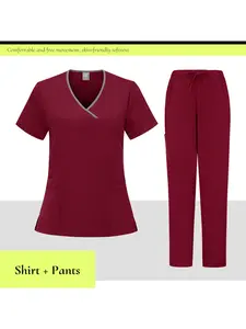 Summer Thin Short Sleeves Trousers Cleaner Uniform Workwear Set Solid Color Women's Doctor Hand Washing Clothes Nurse Daily Work Clothes