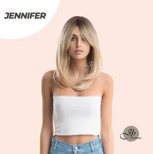 JBEXTENSION 18 Inch Long Layered Wigs for Women JENNIFER Synthetic Hair Wig with Bangs Ombre Blonde with Dark Roots