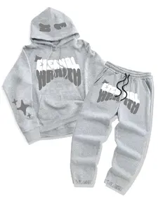 Men's Casual Hooded Sweatshirt Set, Fall & Winter Thick Fabric, Letter Print Design, Drawstring Jogger Pants, 2-Piece, Casual Lounge Set