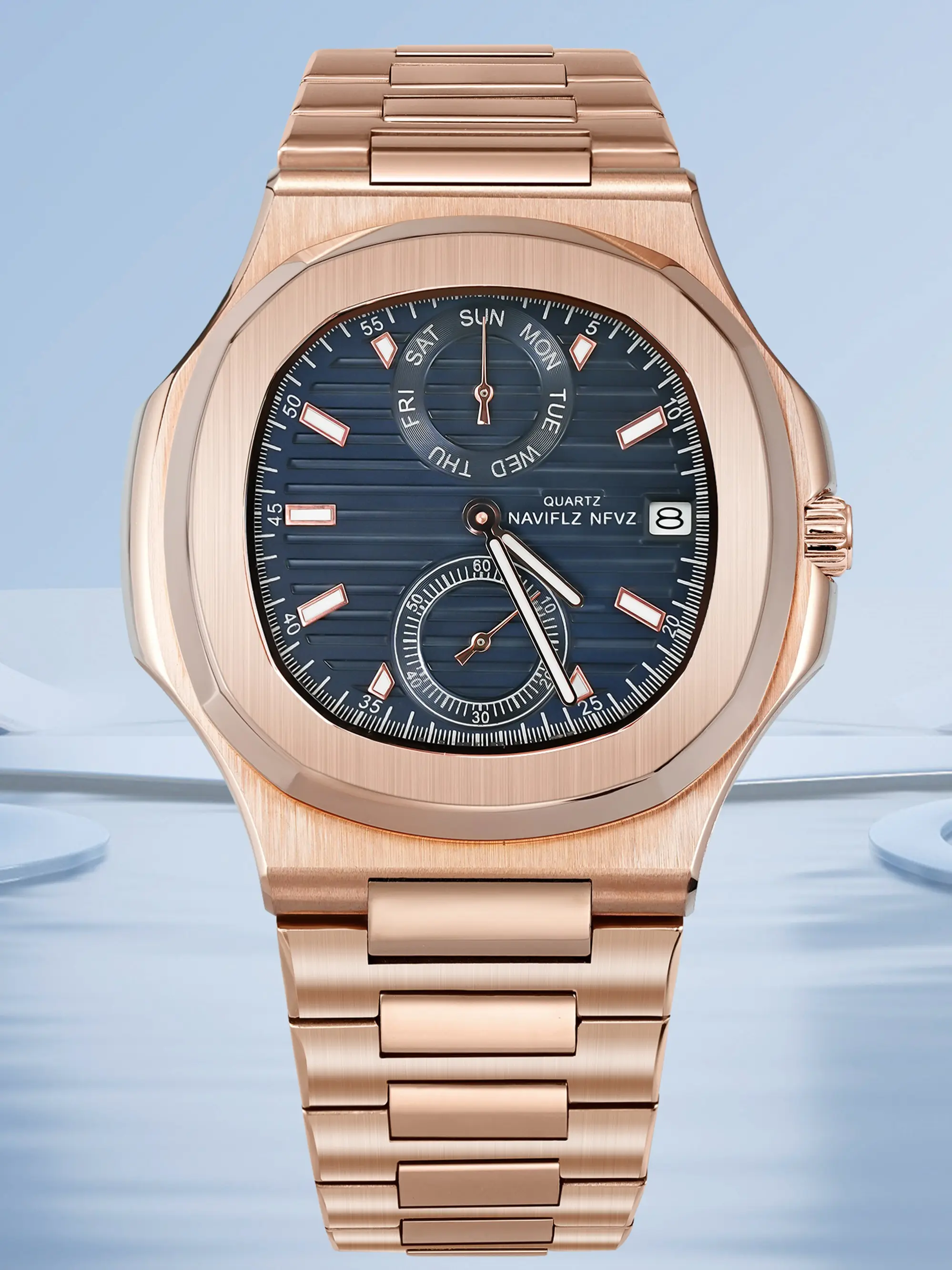 Business Watch Brand NAVIFLZ NFVZ Luxury Dual-Time Men's Stainless Steel Watch  - Chronograph Quartz Wristwatch with Brown Dial for Business & Travel