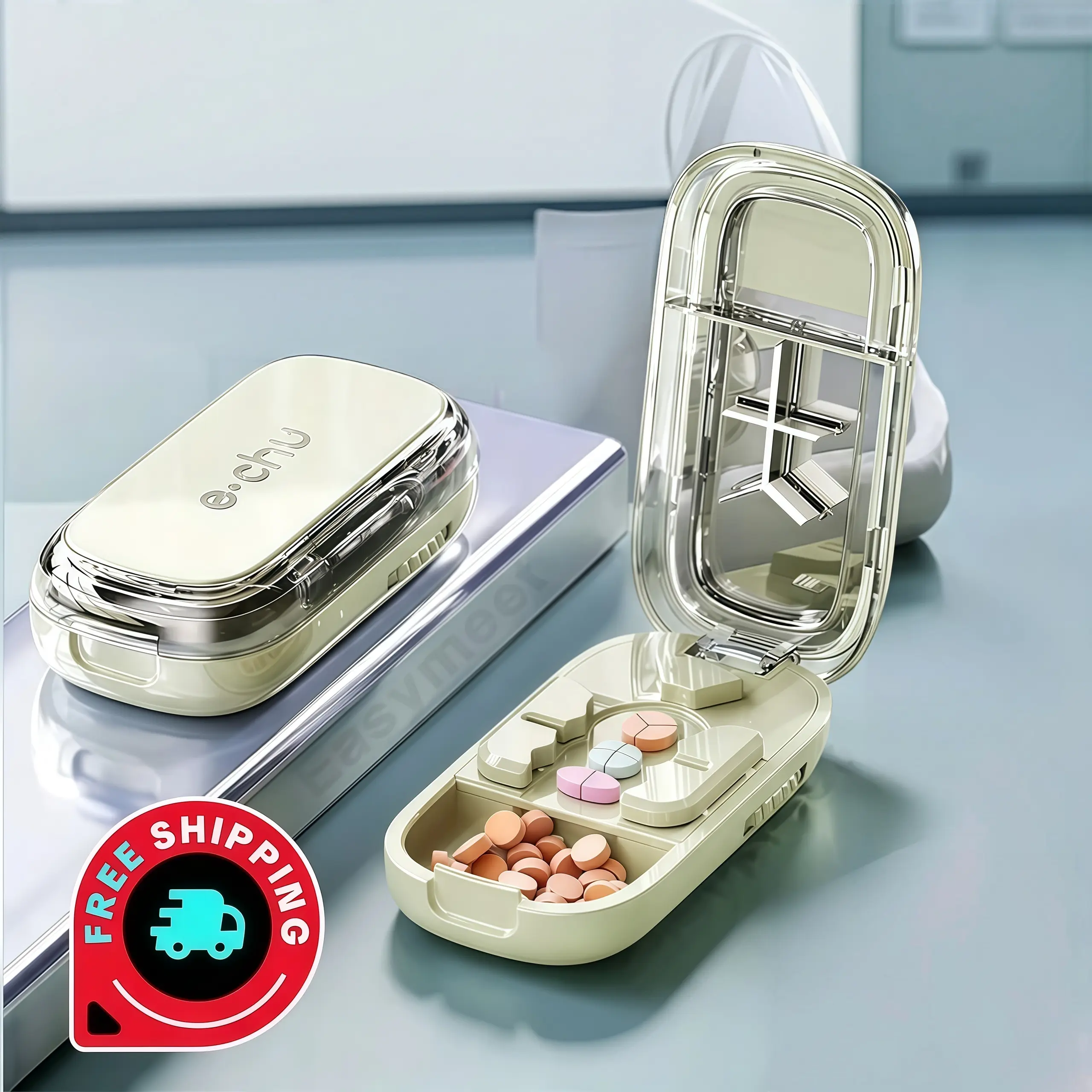 [TikTok Shop Deals for You Days] Upgrade Compact 3-in-1 Pill Splitter Organizer ABS+PC Durable Medicine Cutting Aid Multicolor Portable Travel Pill Case Cut 1/2 1/3 1/4 Doses Fits All Tablet Sizes Daily Youth Friendly Pill Storage Container