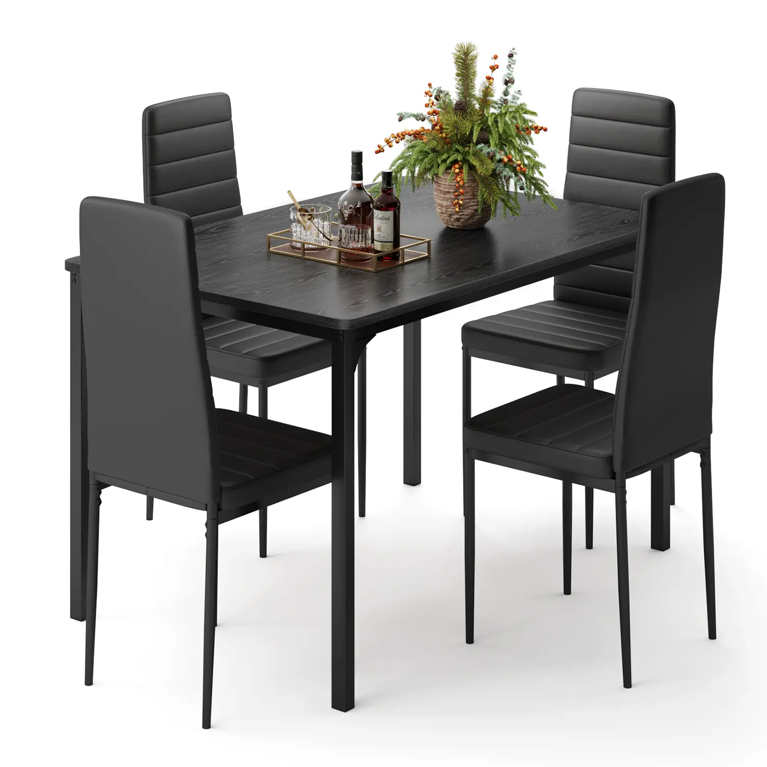Gizoon Dining Table Set for 4, Kitchen Table Chairs Set of 4, 5 Piece Kitchen Table Set with 4 Upholstered PU Leather Chairs for Dining Room Living Room Apartment Small Space