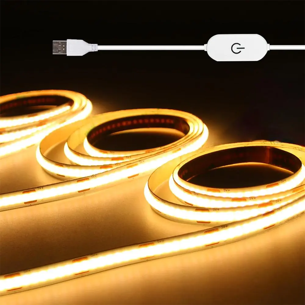 USB Powered COB LED Strip Light, 1 Count Dimmable LED Strip Light, Decorative Lighting for Office, Bathroom, Living Room, Hallway, Kitchen, Led Mood Light, Ambient Dimmable Led, Led Lighted