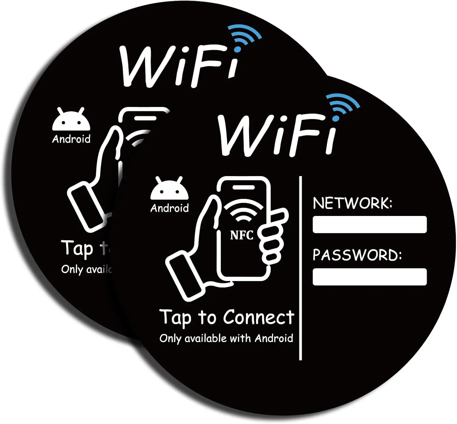 100MM/3.94Inch Round WiFi Password Sign, WiFi Sign Sticker with NFC Tap-to-Connect (Android Only), Writable and Erasable Surface, Indoor/Outdoor/Home/Business Use-2pcs