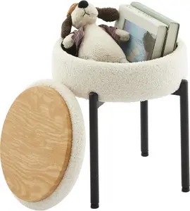 Vanity Stool Chair with Storage Multi-Functional Makeup Stool & Side Table Teddy , 4cm  Support Storage Chairs, 300lb Capacity for Bedroom Living Room Dressing Room (White+Black)