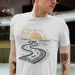 Walk by Faith Christian T-Shirt | 2 Corinthians 5:7 Bible Verse Tee | Faith-Based Graphic Shirt