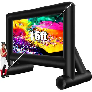 16 Feet Inflatable Projector Screen Outdoor Inflatable Movie Screen with Blower Carry Bag - Front and Rear Projection Blow Up Screen for Backyard Movie Night Pool Party