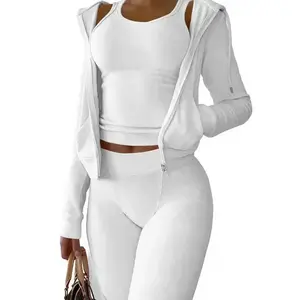 Women Thick Fleece 3 Piece Sets Sweatpants Vest Hoodies Jackets Set Fall Winter Jogger Sweatsuit Tracksuits Long Sleeve Womenswear