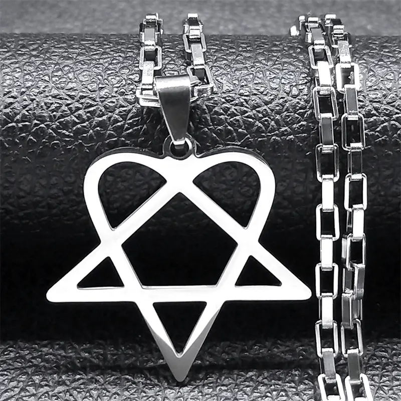 Hip Hop Rock Music Him Heartagram Star Heart Necklace for Women Men Stainless Steel Y2k Black Metal Band Goth Punk Chain Jewelry
