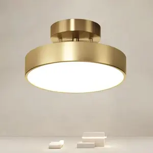 Modern LED Ceiling Light Fixture, Simple Copper Metal Lamp, 15/20/30cm Indoor Lighting for Hallway Entry Balcony Study Room