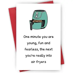 Air Fryer Pattern Birthday Card with Envelope, 1/3/5 Counts Cartoon Birthday Card for Girlfriend Or Sister, Perfect for Daily Office Use