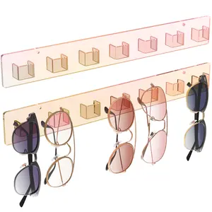 MaxGear Sunglasses Organizer Wall Mount, 2-Pack Acrylic Eyewear Display Holder with 14 Slots, Sunglasses Storage, Includes Adhesive Tape & Screws, Wall Mounted Shelf for Closet, Cabinet, Iridescent