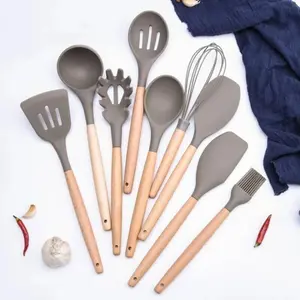 1PC Silicone Wood Soup Spoon Spatula Brush Scraper Grey Oil Brush Cooking Tool Kitchenware Utensils Kitchen Accessories