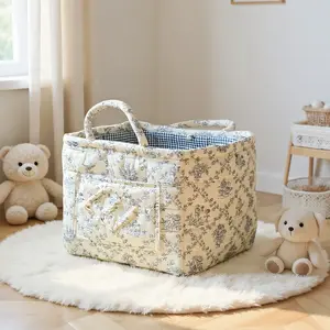 Floral Foldable Storage Basket & Laundry Hamper | Cotton Collapsible Organizer for Car Trunk, Clothes, Toys & Blankets | Machine Washable Woven Decorative Bin for Bedroom, Bathroom & Living Room