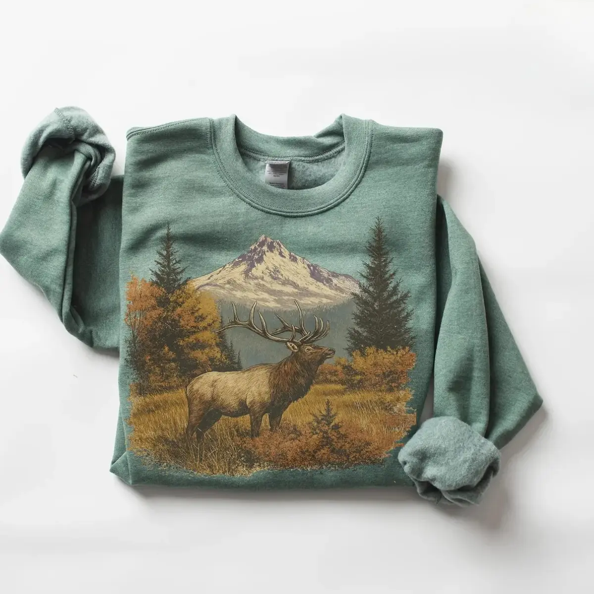 Vintage Elk Sweatshirt, Retro 90s Deer Crewneck, Forest Hunter Scene Sweater, Wildlife Nature Lover Gift, Cozy Fall Pullover