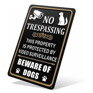"No Trespassing - Beware Of Dogs" Aluminum Security Sign, Video Surveillance Warning Plaque, 8×12 Inch Waterproof & Rust-Free Metal, Outdoor Decor For Home, Yard, Fence, Porch & Property, Deter Trespassers & Alert Visitors Signage Vintage Garage Signs