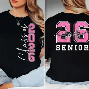 Senior Class of 2026 Shirt, Retro Twenty 26, Front Back Senior Tee, Graduation Gift for High School Graduation 2026 Crewneck Basic