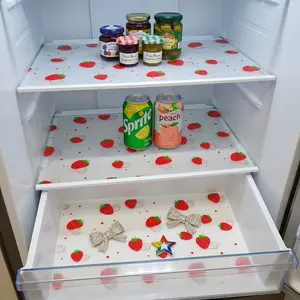 4pcs/8pcs Fridge Liners, Moisture-Proof & Non-Slip, Washable & Reusable, Eva Material, Strawberry Pattern, Kitchen Decor, Drawer Pads, Cabinet Mats