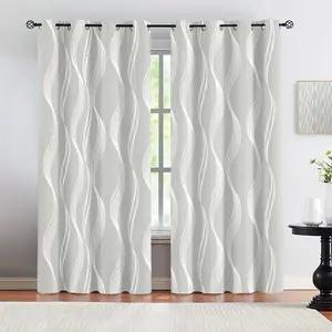 2 silver white decorative semi blackout curtains with wave patterns, made of semi transparent polyester material, suitable for use in living rooms and bedrooms Window Curtain