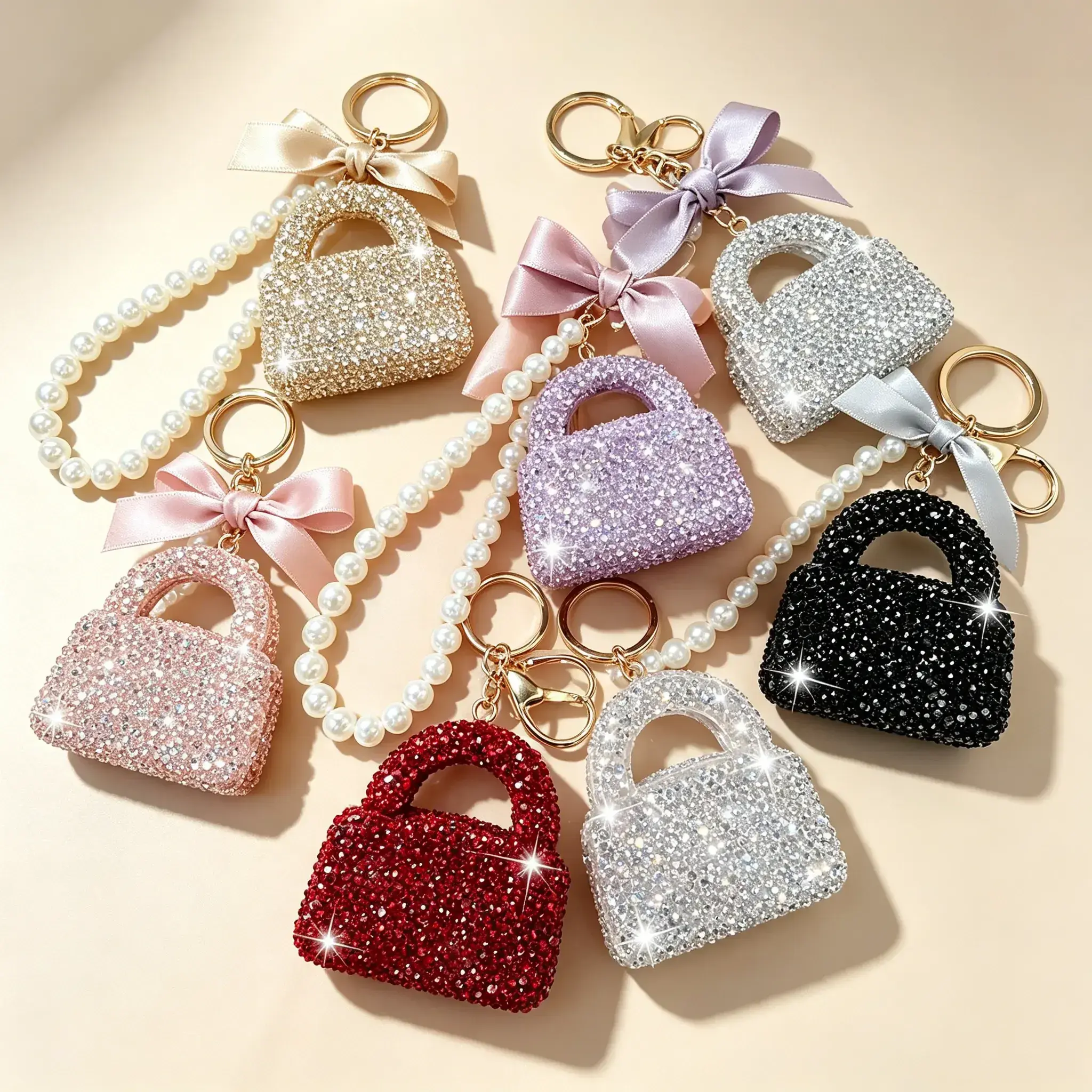 Elegant Rhinestone Bow Keychain with Ring Hook - Compact Bag Charms for Purse, Ladies' Handbag Pendant, Holiday Gift Accessory, Bow Shape, Accessories