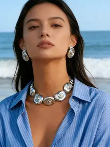 3pc Ocean Style Snail And Conch Earrings And Necklace Set, Women’S Beach Resort Style Retro Metal Shell Jewelry, Elegant Jewelry Set, Party Holiday Accessories
