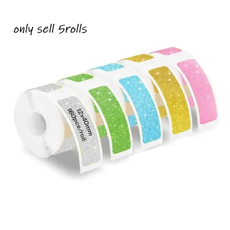 5 Rolls 12*40mm Glittering Label Stickers For Marklife P15 P12 P11 D30 Q30S Label Printer Waterproof Self-Adhesive Thermal Paper