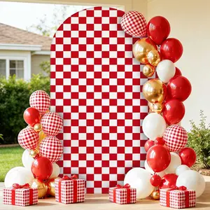 Red White Gingham Arch Backdrop Covers, 6/6.6/7.2 Ft RedStretchy Arch Backdrop Stand Covers, PhotographyBackground White Plaid Arch Stand Covers for WeddingBirthday Baby Shower Party Decor（without bracket） Happy Birthday Decorations