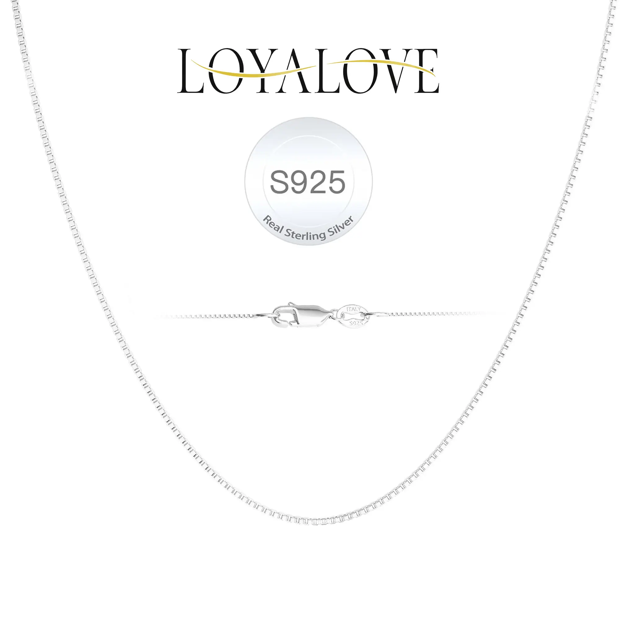 S925 Silver Sterling Silver Dainty Thin Box Chain Necklace for Women,Tarnish Resistant Waterproof Hypoallergenic,Lobster Claw Clasps
