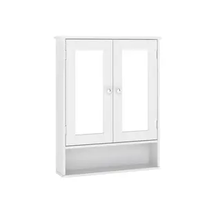 Bathroom Mirror Cabinet Wall Mounted | Adjustable Shelves & Open Shelf | Over Toilet Storage Organizer | Medicine Cabinet for Bathroom, Laundry, Hallway (White/Black）