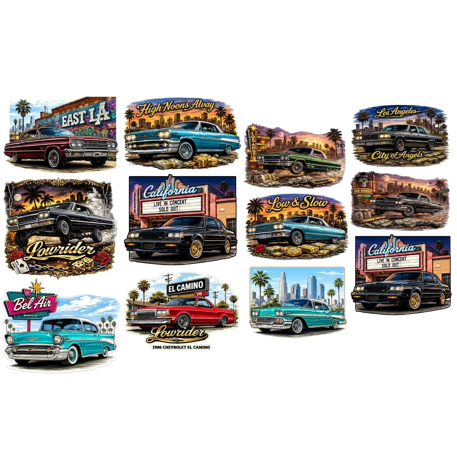 Lowrider Premade DTF gangsheet- 12 adult prints