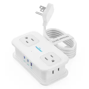 Minimalist Pocket-Size Travel Power Strip – 20W Fast Charging, Flat Plug Design, 4 Outlets with 2 USB-C & 1 USB-A, Non-Surge, Cruise-Approved for Home, Office & Travel