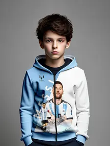 Boys Cristiano Ronaldo 3D Printed Graphic Team Hoodie, Casual Fitted Long Sleeve Sweatshirt, Fall & Winter Fashion, Breathable Sportswear