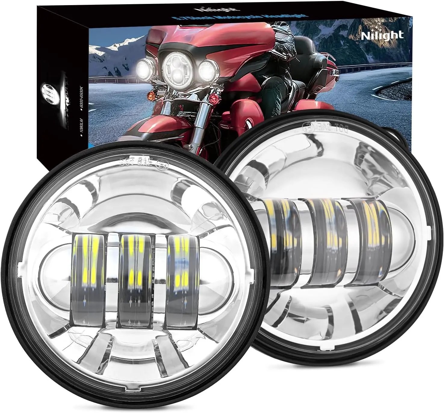 Nilight 2PCS 4.5in DOT-Compliant Chrome Finish Fog Lights - All-Weather, Weather-Resistant Motorcycle Passenger & Auxiliary Lights for Harley Motorcycle Accessories