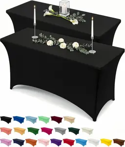 Spandex Tablecloth 2 Pack [6FT, Black] Tight Fitted, Washable Wrinkle Resistant Stretch Rectangular Patio Table Cover for Event, Wedding, Banquet & Parties [72Lx30Wx30H Inch]