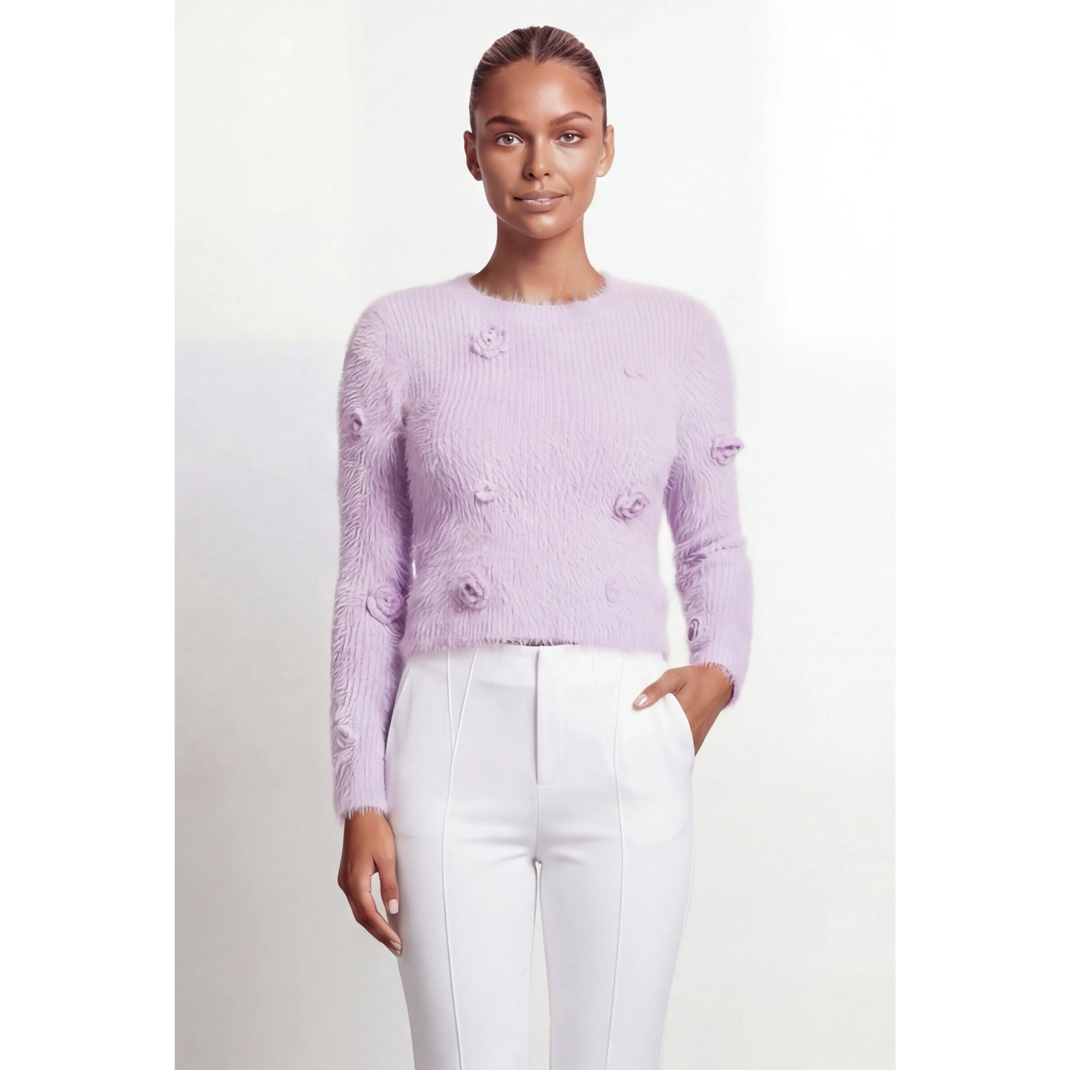 Rose Eyelash Knit Sweater