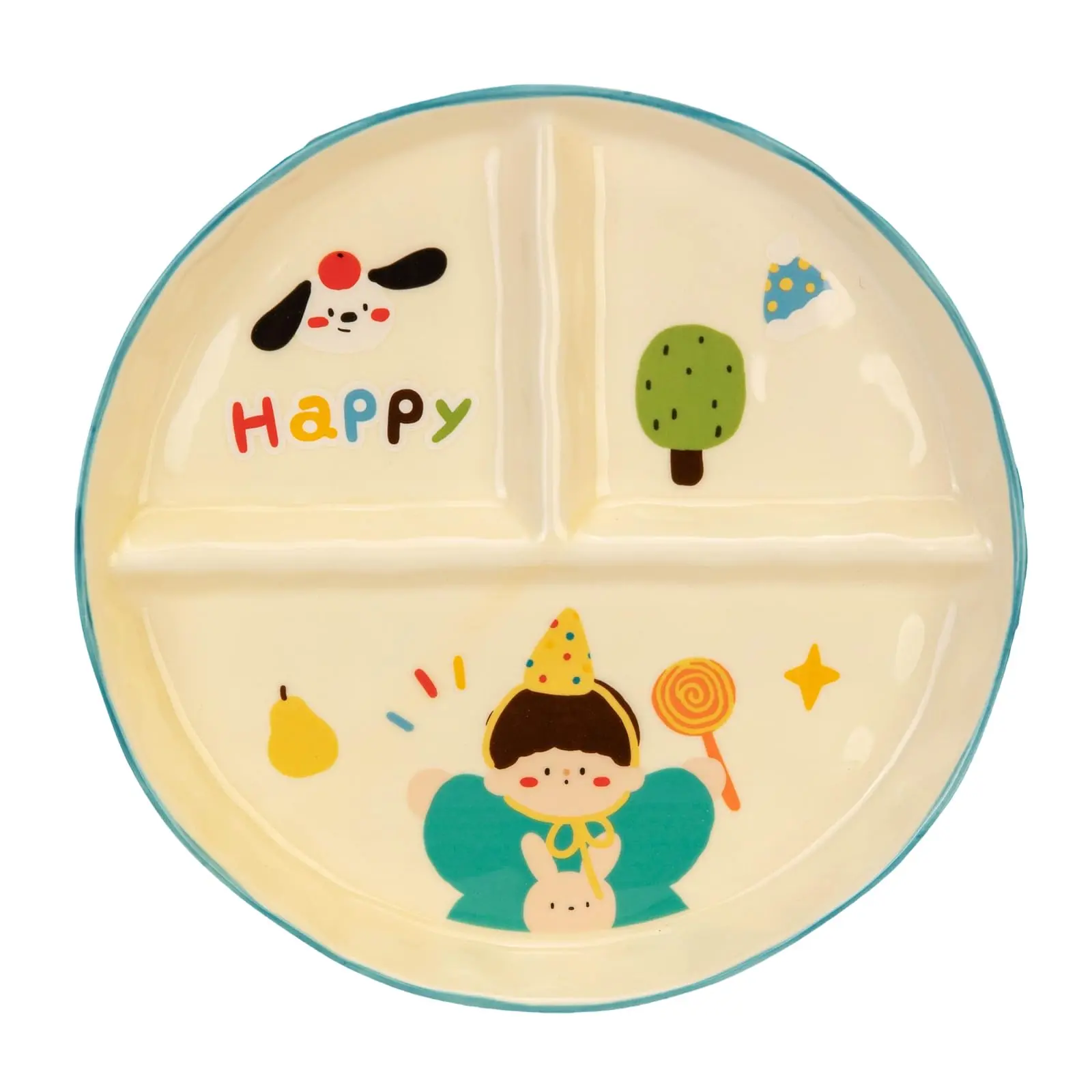 MONAZONE Divided Ceramic Plate, 3-Compartment Toddler Portion Control Tray, Family Series Healthy Sectioned Dinnerware for Kids, Microwave & Dishwasher Safe